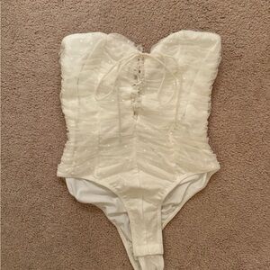 White mesh strapless bodysuit